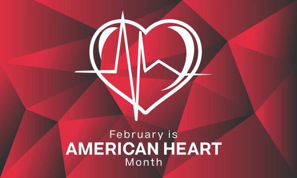 American Heart Month design. It features a love shape with pulse on red abstract background. Vector illustration