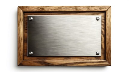Metal plate on wooden background,Shiny metal signboard with copy space for text on wooden board texture background.