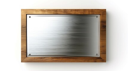 Metal plate on wooden background,Shiny metal signboard with copy space for text on wooden board texture background.
