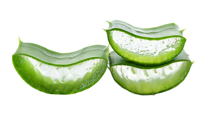 Aloe vera slices isolated on transparent background. Aloe vera is a medicinal plant.