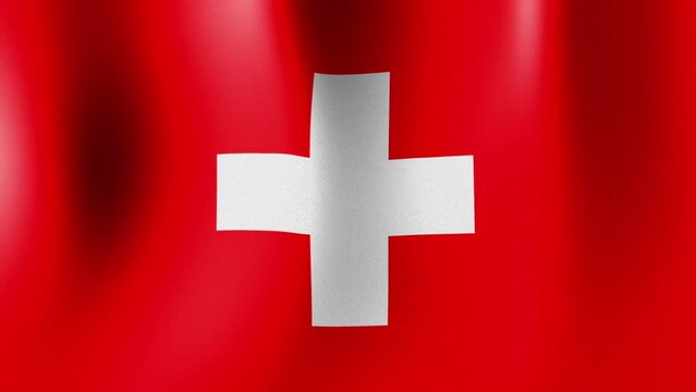 A close up of a Swiss flag with a cross on it. Suitable for Swiss national events, travel promotions, historical education materials, and cultural presentations