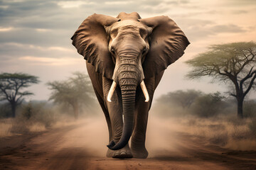 Fototapeta na wymiar Big huge grown elephant, elephant, male elephant, wild animal, wild elephant