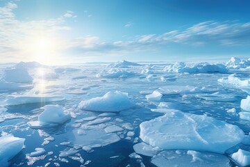 Melting ice cracks. Arctic winter background.