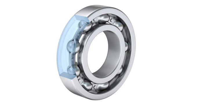 Ball bearing with partial section view rotation - 3D animation seamlessly loopable