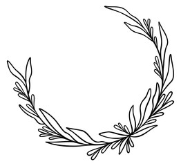 Naklejka premium Leaf Line Art Wreath Border