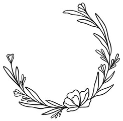 Floral Leaf Line Art Wreath
