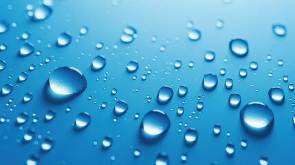 Water drops on a blue background. Shallow depth of field