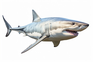 Obraz premium Great White Shark isolated on a white background. Animal side portrait.