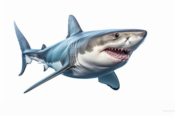 Great White Shark isolated on a white background. Animal side portrait.