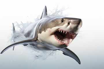 Obraz premium Great White Shark isolated on a white background. Animal front portrait.