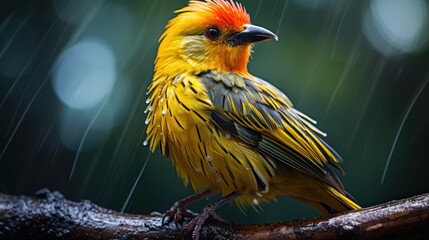 Beautiful Golden Weaver bird in the rainforest, Bird in rainforest