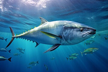 Fototapeta premium Sea Turtle swimming underwater. Animal side portrait.