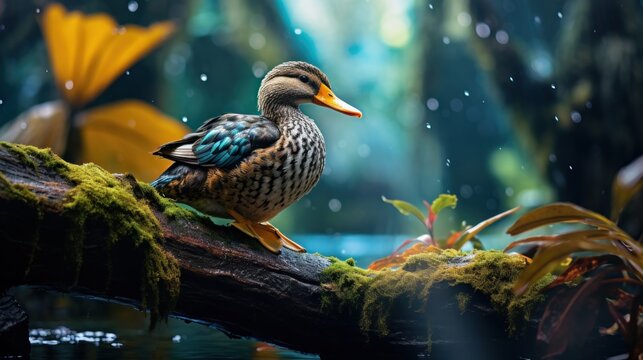Mallard duck in the aquarium, closeup of photo