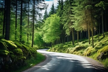 Obraz premium Curving road through a lush forest in the Karkonosze (Krkonoše) Mountains (Giant Mountains).
