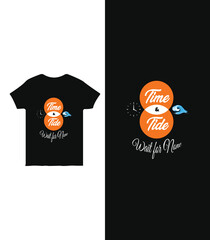 Time & Tide Wait for None T-Shirt Design on Black T-Shirt