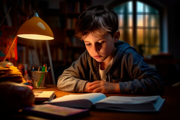 Fototapeta na wymiar boy studying in his room