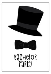 Vector illustration for bachelor party with hat and bow tie on white background