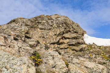 Beautiful landscape with hills and rocks. Background with selective focus and copy space