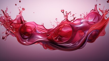 Red water or juice wave flow with splatters, vector isolated realistic liquid swirl.	 - obrazy, fototapety, plakaty