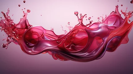  Red water or juice wave flow with splatters, vector isolated realistic liquid swirl.  © Mas