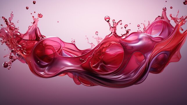 Red water or juice wave flow with splatters, vector isolated realistic liquid swirl.	