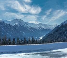 Winter mountain landscape. Kappl ski resort, Austria.