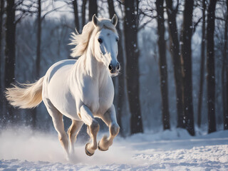 Obraz na płótnie Canvas Wild Horse Running Through Snowcovered Field. Generative AI
