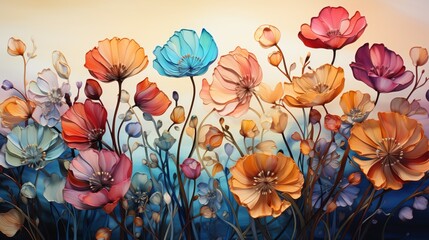 Fototapeta na wymiar Abstract colorful watercolor flowers.