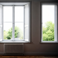  Open beautiful window of a room in gray color 