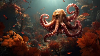 Obraz premium Octopus in the sea. Underwater world