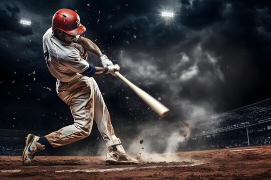 Baseball player hitting a baseball, baseball field, baseball, sports