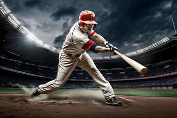Baseball player hitting a baseball, baseball field, baseball, sports