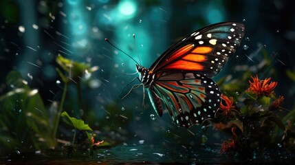 Butterfly with raindrops on its wings. Butterfly in the rain