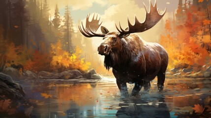 Moose in the autumn forest