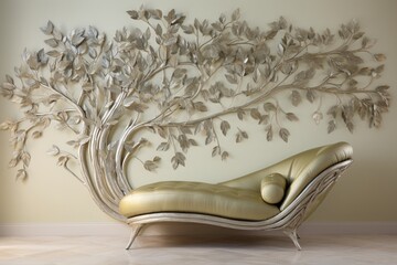 A 3D intricate color peaceful composition of an olive tree with silvery leaves, gently arching over...