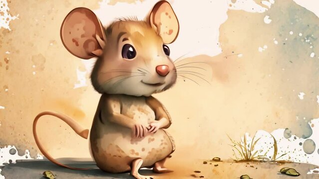 cartoon of cute mouse in style of aquarelle