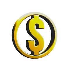 3D render golden dollar currency money icon on isolated transparent background