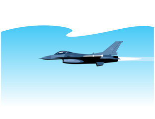Fototapeta na wymiar Ukrainian F-16 fighter jet with AIM-120 air to air missiles. Vector image for prints, poster and illustrations.