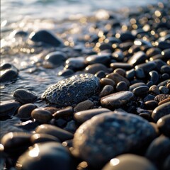 Fototapeta na wymiar Little stones and a backdrop of rocks