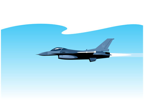 Ukrainian F-16 fighter jet with AIM-120 air to air missiles. Vector image for prints, poster and illustrations.
