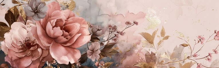 ink flower wallpaper in shades of brown and pink