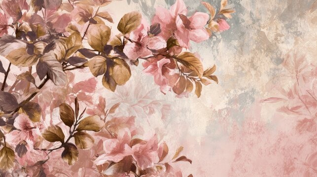 ink flower wallpaper in shades of brown and pink © BrandwayArt