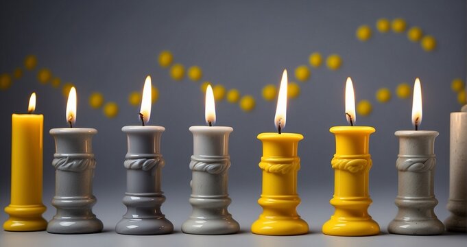 Capture the essence of a consolidation phase in the stock market using a visually compelling pattern of yellow and gray candlesticks in a tight formation against a neutral backdrop -Generative Ai