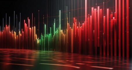 Illustrate the ebb and flow of market sentiment with a mesmerizing pattern of fluctuating red and green bars symbolizing stock price movements -Generative Ai
