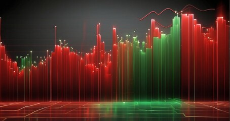 Illustrate the ebb and flow of market sentiment with a mesmerizing pattern of fluctuating red and green bars symbolizing stock price movements -Generative Ai - obrazy, fototapety, plakaty