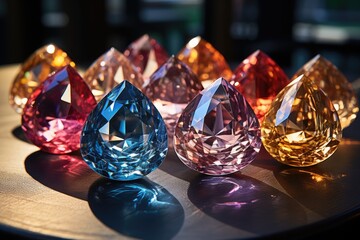 A scattering of shiny beautiful precious stones, shimmering in all shades of the rainbow. Excellent minerals for jewelry.