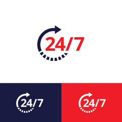 Fototapeta premium Icon Set for 24/7 Services: These simple illustrations depict the continuous availability of our 24-hour service, operational every day of the week. Versatile elements for logos, UI, and web design, e