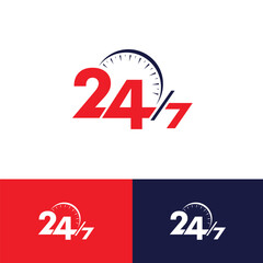 Icon Set for 24/7 Services: These simple illustrations depict the continuous availability of our 24-hour service, operational every day of the week. Versatile elements for logos, UI, and web design, e - obrazy, fototapety, plakaty