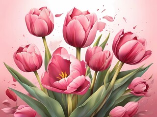 Illustration de la main de tulipe rose
