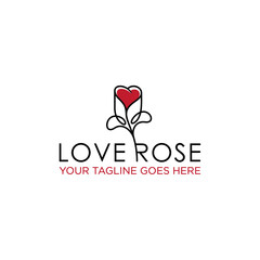 Love symbol and rose logo flower vector icon illustration